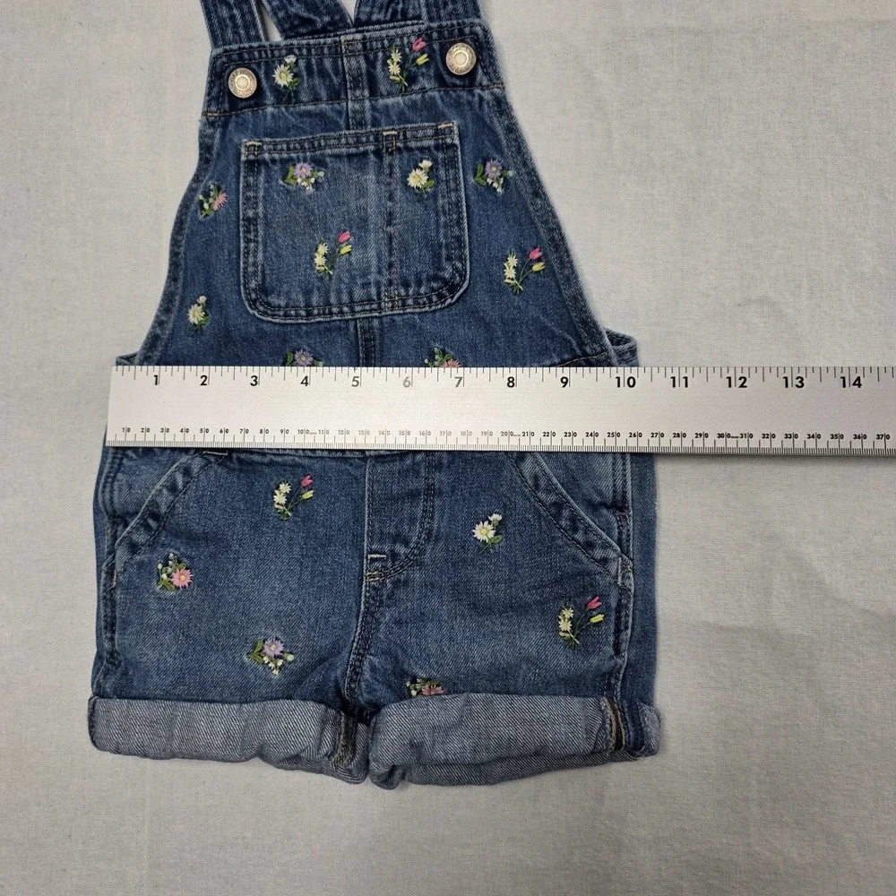 Gap‎ Kids Embroidered Denim Short Overalls Girls Size 18-24M  Blue